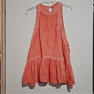 FREE PEOPLE orange distressed pleated peplum tunic size small